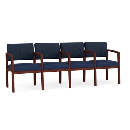 Lesro Lenox Wood 4 Seat Tandem Seating Wood Frame, Mahogany, RF Blueberry Back, MD Ink Seat LW4103